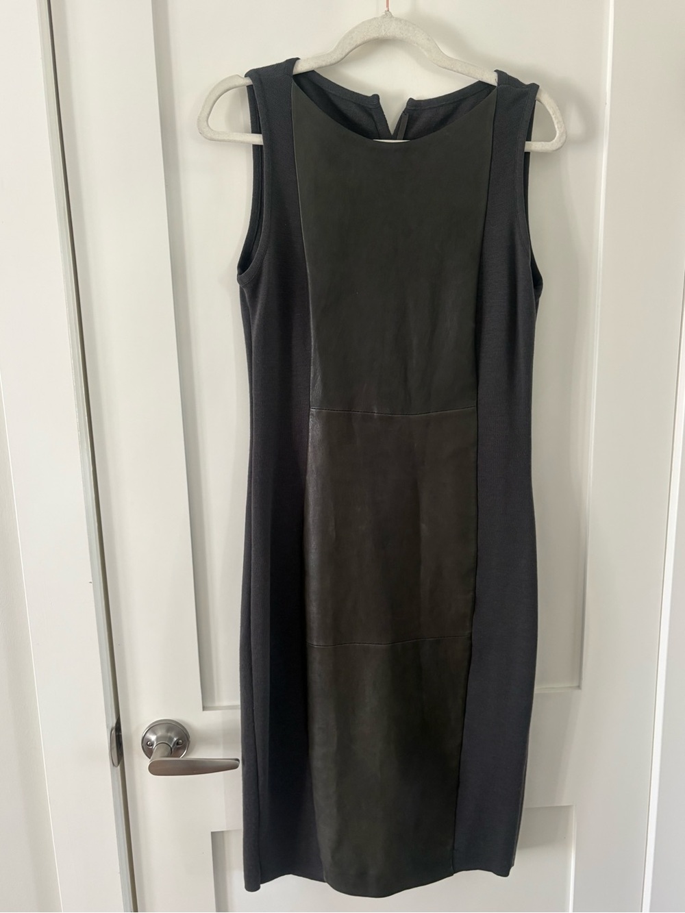 Annette Görtz Merino Wool & Leather Panel sheath Dress Gray • Medium